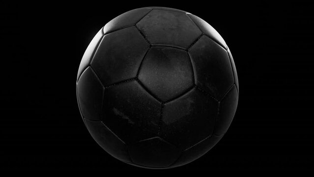 Black soccer ball rotating in 3D with alpha ID matte, loop, isolated