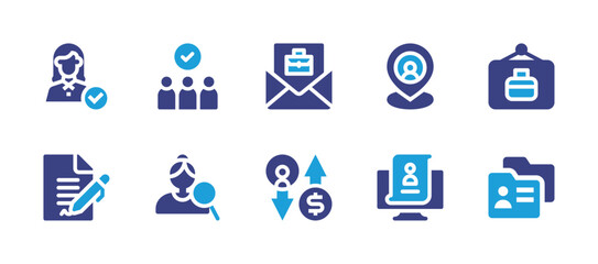 Hiring icon set. Duotone color. Vector illustration. Containing hired, candidate, hiring, hire, online recruitment, hr.