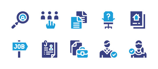 Hiring icon set. Duotone color. Vector illustration. Containing candidate, selection, cv, recruitment, house rental, job, portfolio, hired.