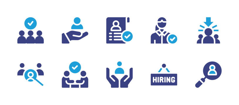 Hiring icon set. Duotone color. Vector illustration. Containing hired, hiring, approved, candidate, candidates, search.