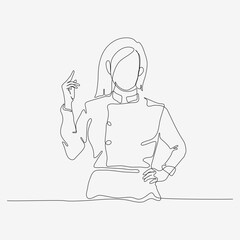 Continuous one line design of female chef posing confidently. Minimalist style vector illustration on white background.