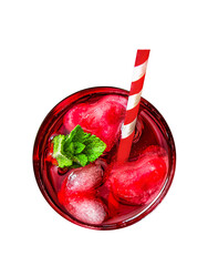 Spring or summer refreshing cold cocktail with berries raspberry lemonade