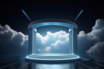 futuristic modern podium stage spotlight product display with cloud dreamy background Generative AI