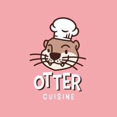 Otter Chef Bakery Restaurant Kitchen Cartoon Mascot Character Logo Vector Icon Illustration