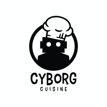 Cyborg Robot Chef Restaurant Kitchen Cartoon Mascot Character Logo Vector Icon Illustration
