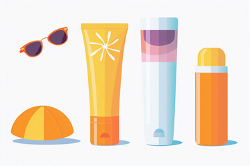 Generative AI. Sunscreen sun protection logo icons set. Flat illustration of sunscreen sun protection logo vector icons for web