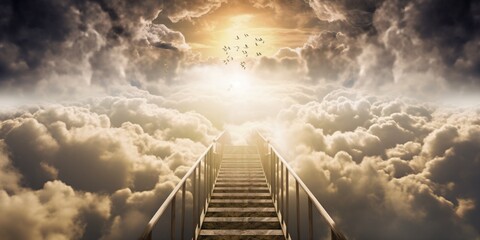 a stairway leading to a sky full of clouds