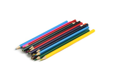 Fototapeta premium There are many colored pencils on a white background.