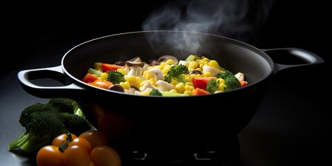 a pan filled with vegetables on top of a stove