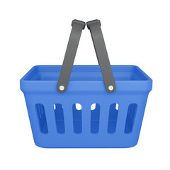 Shopping Basket Cart in blue colour 3D rendering icon isolated, perfect for Ecommerce business presentation
