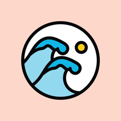 Vector flat illustration surfing theme badge design. For t-shirt prints  posters  stickers and other uses.