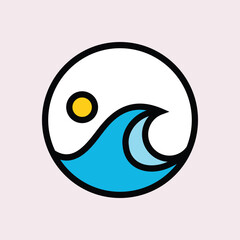 Vector flat illustration surfing theme badge design. For t-shirt prints  posters  stickers and other uses.