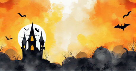 Halloween background, watercolor. Generative AI