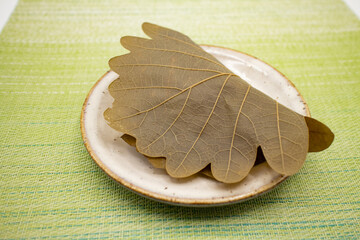 陶器皿にのった柏餅1個、和菓子
Japanese traditional sweets 