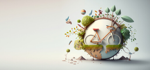 World bicycle day background with copy space, Eco friendly bicycle concept. Generative AI