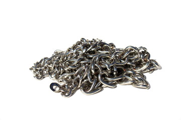 The iron chain lies on a white background.