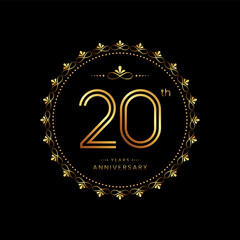 Fototapeta premium 20th anniversary logo with golden number for celebration event, invitation, wedding, greeting card, banner, poster, flyer. Ornament vector design