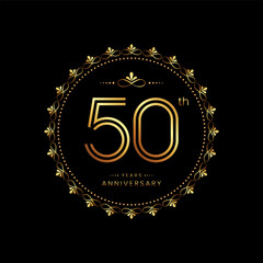 50th anniversary logo with golden number for celebration event, invitation, wedding, greeting card, banner, poster, flyer. Ornament vector design