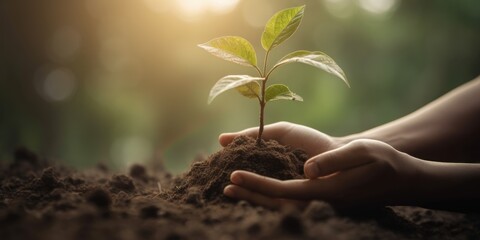 Hand holding tree plant background. World environment day and Earth day. Generative Ai