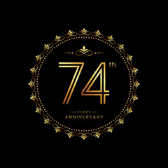Fototapeta premium 74th anniversary logo with golden number for celebration event, invitation, wedding, greeting card, banner, poster, flyer. Ornament vector design