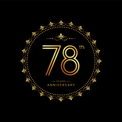 78th anniversary logo with golden number for celebration event, invitation, wedding, greeting card, banner, poster, flyer. Ornament vector design