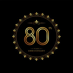 80th anniversary logo with golden number for celebration event, invitation, wedding, greeting card, banner, poster, flyer. Ornament vector design