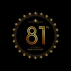 81th anniversary logo with golden number for celebration event, invitation, wedding, greeting card, banner, poster, flyer. Ornament vector design