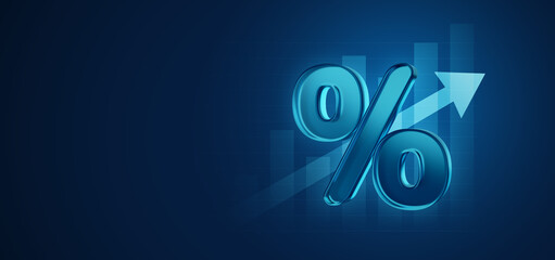 Blue percentage business 3d sign on percent icon finance interest symbol background of data report diagram discount concept or financial graph pie chart and growth economy offer rate marketing price. - obrazy, fototapety, plakaty
