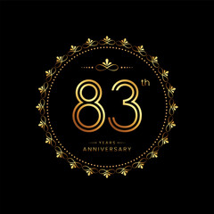 83th anniversary logo with golden number for celebration event, invitation, wedding, greeting card, banner, poster, flyer. Ornament vector design