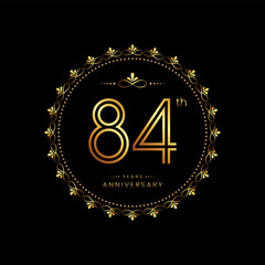Fototapeta premium 84th anniversary logo with golden number for celebration event, invitation, wedding, greeting card, banner, poster, flyer. Ornament vector design