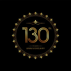130th anniversary logo with golden number for celebration event, invitation, wedding, greeting card, banner, poster, flyer. Ornament vector design