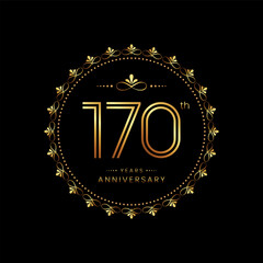 170th anniversary logo with golden number for celebration event, invitation, wedding, greeting card, banner, poster, flyer. Ornament vector design