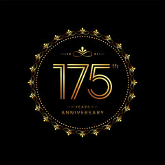 175th anniversary logo with golden number for celebration event, invitation, wedding, greeting card, banner, poster, flyer. Ornament vector design