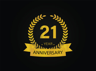 21th years golden anniversary logo celebration with ring and ribbon.
