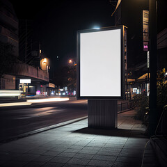 blank billboard on street with a time of night