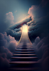 Stairs going to heaven - clouds and sky - way to god, generative ai