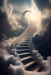 Stairs going to heaven - clouds and sky - way to god, generative ai