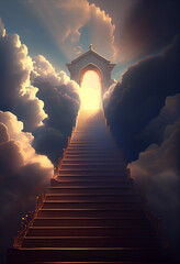 Stairs going to heaven - clouds and sky - way to god, generative ai