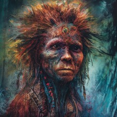 Surreal AI art portrays a transcendent figure, enveloped in vivid psychedelic hues, evoking a mystical, dreamlike dimension.