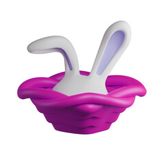 Easter rabbit ear in a basket 3D rendering icon isolated, perfect for easter day event