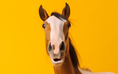 A very cute studio photo of horse facing front in camera generative ai