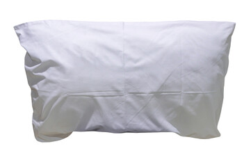 White pillow with case after guest's use at hotel or resort room isolated on white background with clipping path, Concept of comfortable and happy sleep in daily life in png format