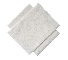 Top view of two folded pieces of white tissue paper or napkin in stack isolated on white background with clipping path