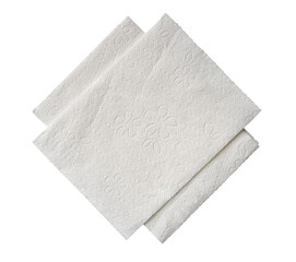 Top view of two folded pieces of white tissue paper or napkin in stack isolated on white background with clipping path in png file format