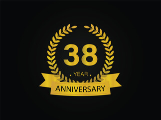38th golden anniversary logo. with ring and ribbon. vector illustrator.