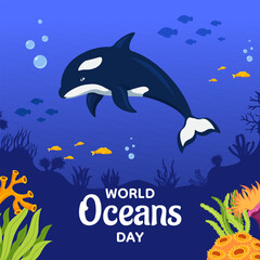 Obraz na płótnie Canvas World Oceans Day Social Media Background Illustration Cartoon Hand Drawn Templates
