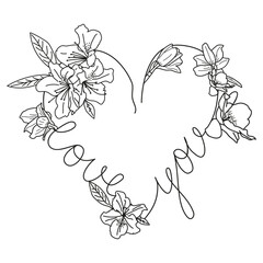 Vector illustration of a Heart with Flowers in doodle style. Symbol of Love in the form of a frame. Valentine's day card. Wedding invitation card.