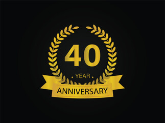 40th golden anniversary logo. with ring and ribbon. vector illustrator.