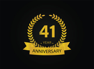 Naklejka premium 41th golden anniversary logo. with ring and ribbon. vector illustrator.