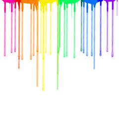dripping rainbow watercolor edges overlay, transparent sheer border page decoration, liquid. digital art traditionally created by hand